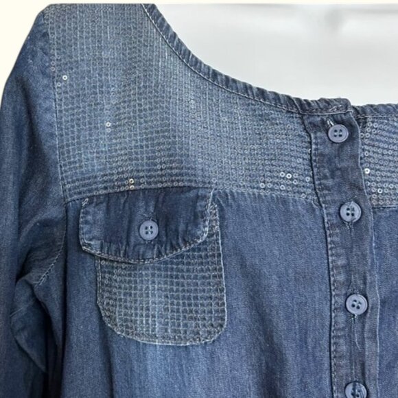 Carina Ricci Italy Womens Dress Size S Lightweight Denim Cotton Sequin Shopping - Picture 3 of 11